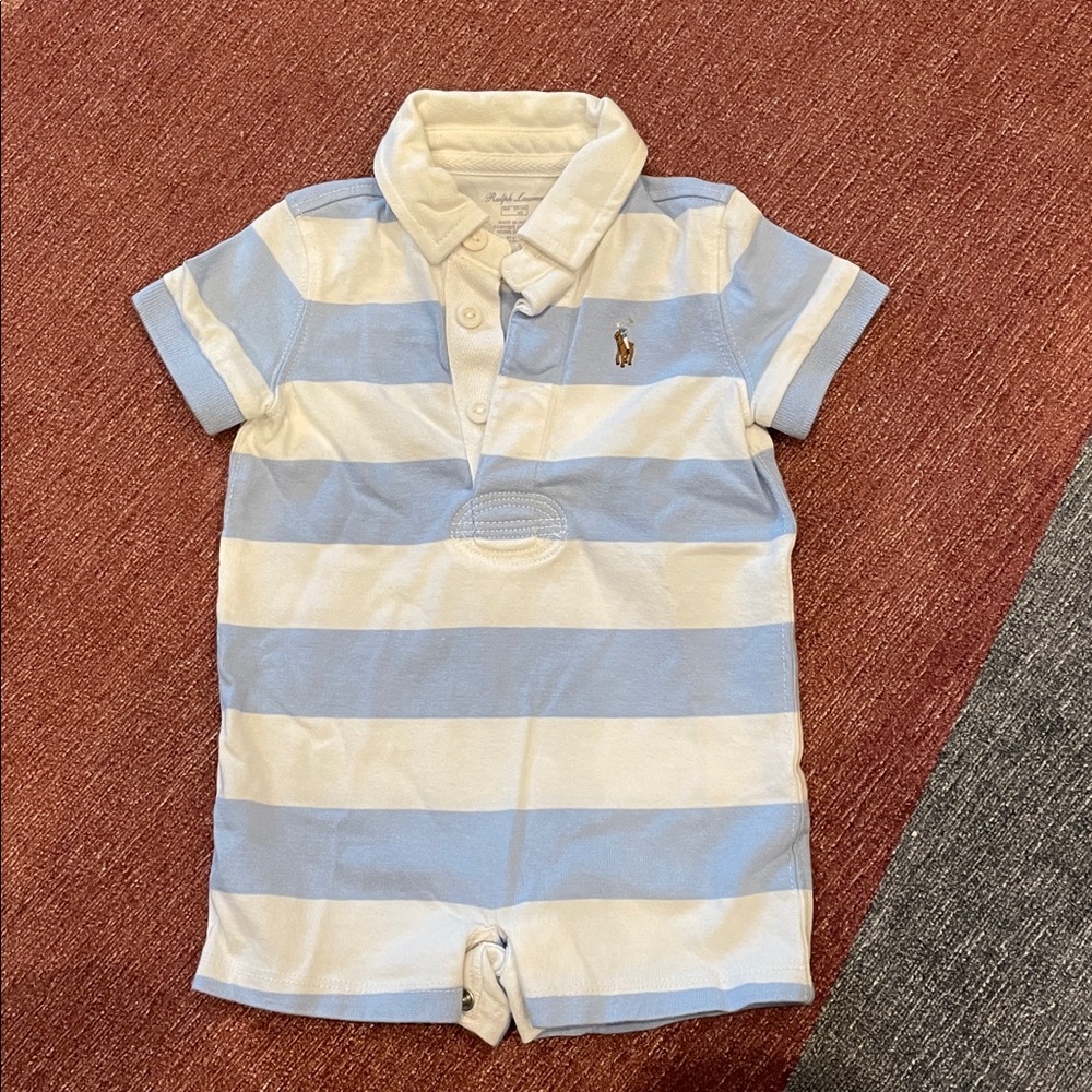 Ralph Lauren Baby Romper in Blue and White 3 month size